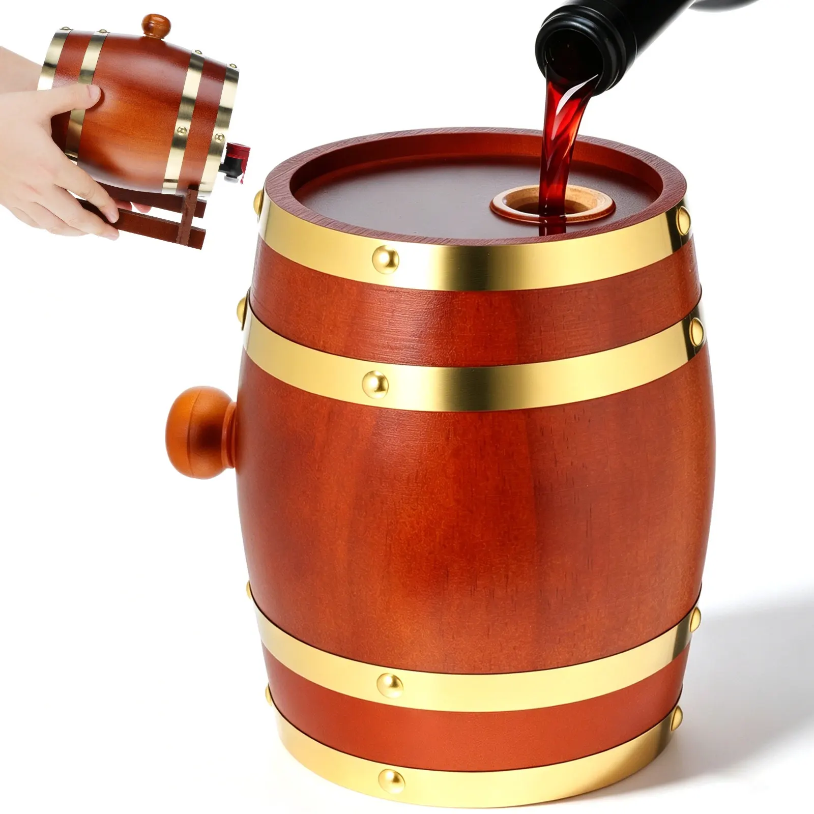 1 Gallon Oak Aging Barrel with Stand Bung Spigot for Whiskey Bourbon Tequila Wine Mead Home Bar Decor Rustic Wooden Wine Barrel