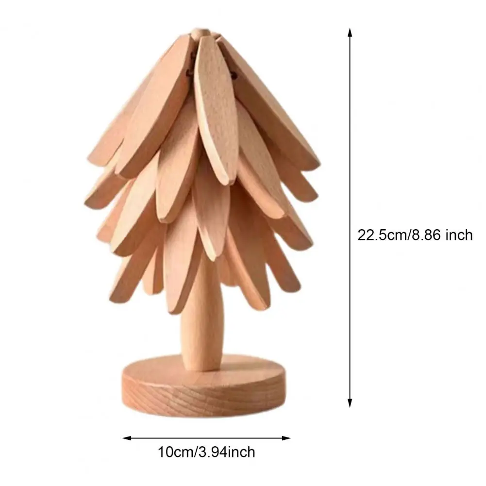 Christmas Tree Coaster with Base 3 Layers Tree Shape Wooden Trivet Placemats Heat Resistant Pot Pan Coffee Tea Cup Holder