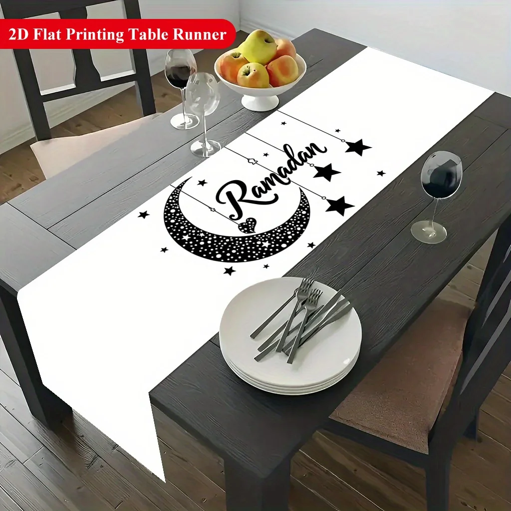 1pc 2D Flat Table Runner, Moon and Star Printed Rectangle Table Runner, Decor for Dining Table, Coffee Table, Kitchen,Home Party