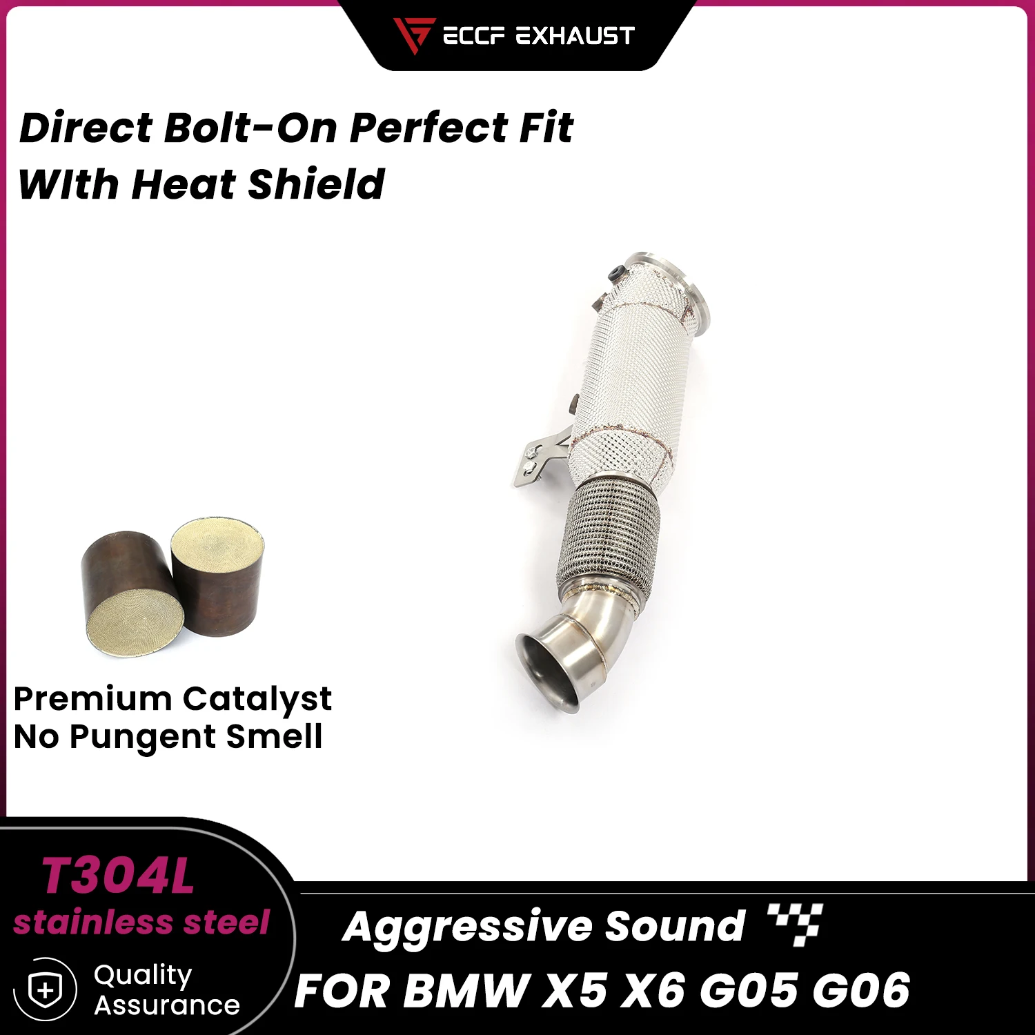 

Спортивный даунпайп из нержавеющей стали с теплозащитным экраном для BMW X5 X6 G05 G06: агрессивный звук выхлопа, высокая производительность, улучшенные характеристики