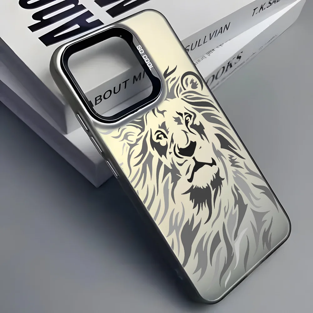 

Lion Head Pattern Phone Case For iPhone 16 15 14 13 12 11 Pro Max Black Matte Multicolor Laser Metallic Aurora Cover