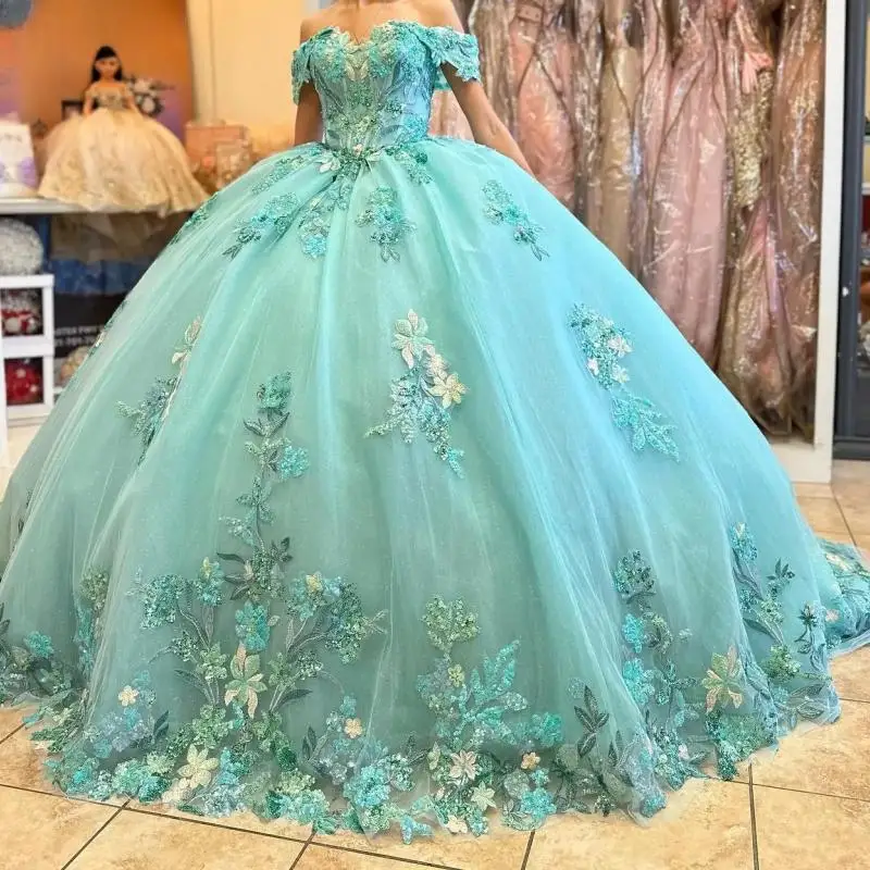 

Charming Princess Girl Quinceanera Dresses 2024 Cap Sleeve Flower Applique Ball Gown Prom Birthday Party Dress Vestido 15 Prom