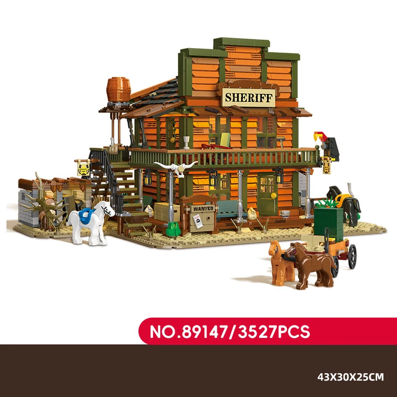 Creative Architecture America Western Sheriff Office Building Block Construction Model Brick Educational Toy With Light For Gift