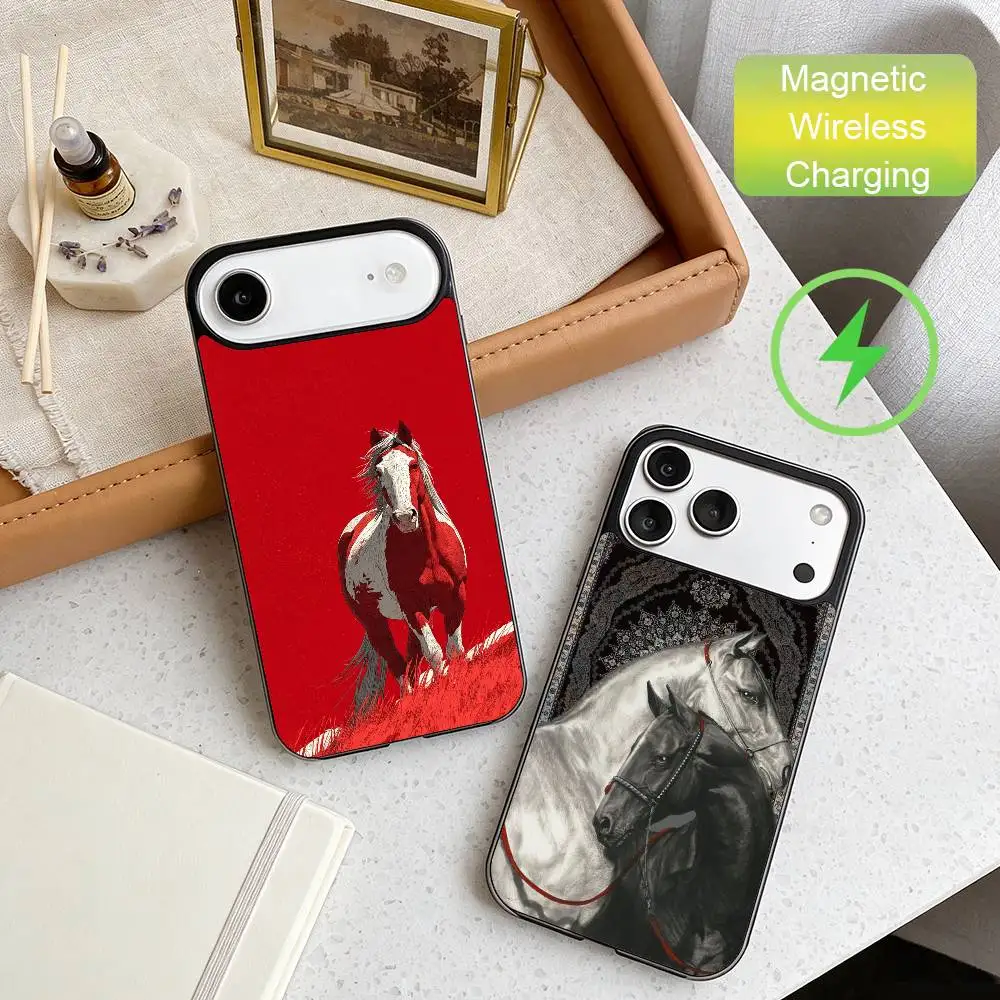 

Horse Year Art Decor Phone Case For iPhone17,16,15,14,13,12,Wireless charging protective case soft cover