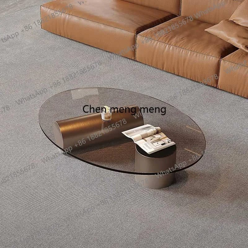 Italian style, oval size apartment high-end tempered glass stainless steel coffee table for household use