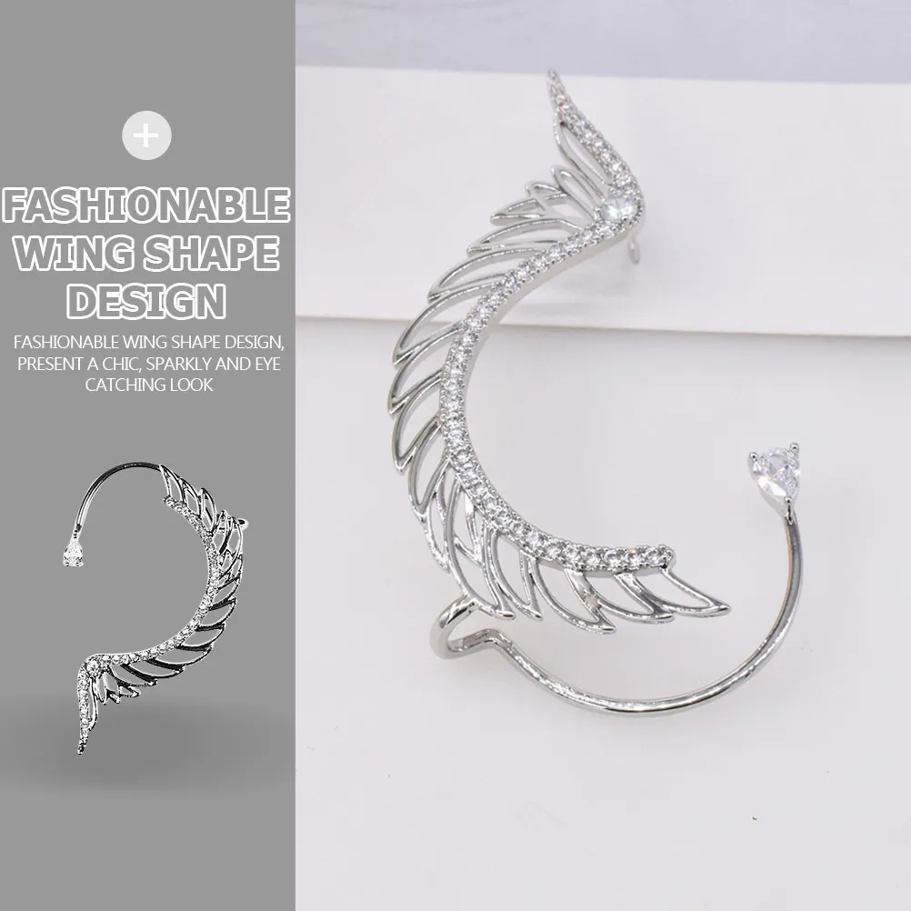Crystal Wing Ear Cuff Crawlers Clip Style Ear Wrap Jewelry Elegant Sparkly Chic Look for Women No Piercing Comfortable All Day