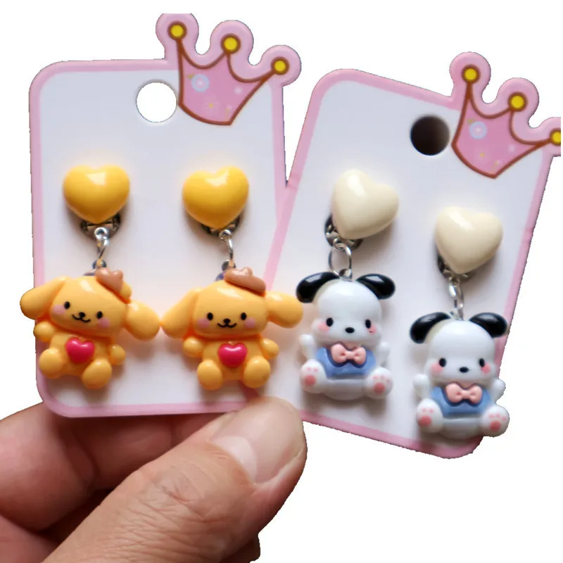 Kawaii Sanrio Plastic Ear Clip Accessories Kawaii Anime Printed Kuromi Pochacco Cute Children Without Ear Piercing