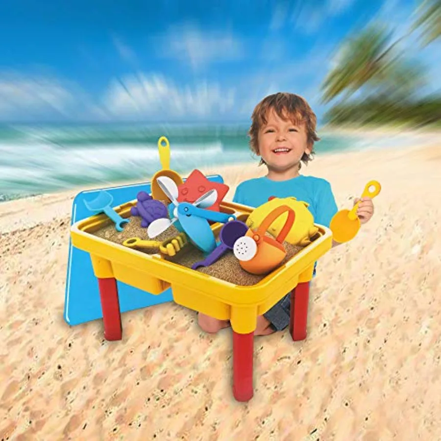 Table de sable et d'eau pour tout-petits, poubelle sensorielle intérieure et extérieure 3 en 1 pour Table de bébé Portable avec couvercle et jouets de plage pour tout-petits