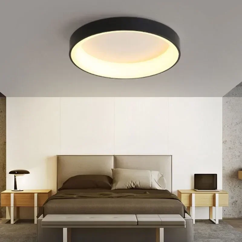 Nordic LED Round Ceiling Lights Modern Black White Gray Home Decor Lamps For Bedroom Living Room Study Dining Rooms Light Luster