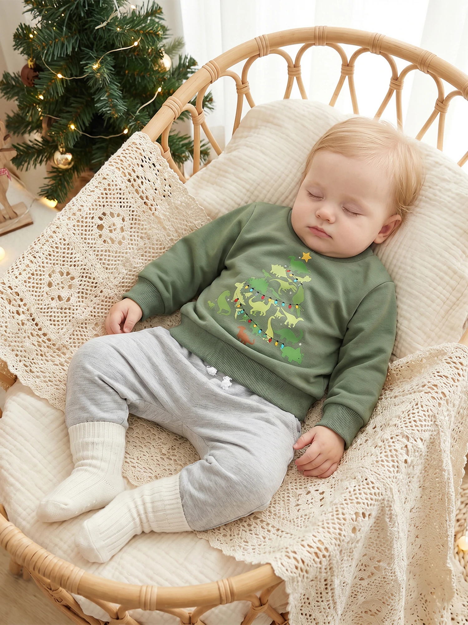 Boy Christmas Outfit Toddler Baby Joggers Outfit Dinosaur Tree-Sweatshirt Toddler Baby Outfit Premium