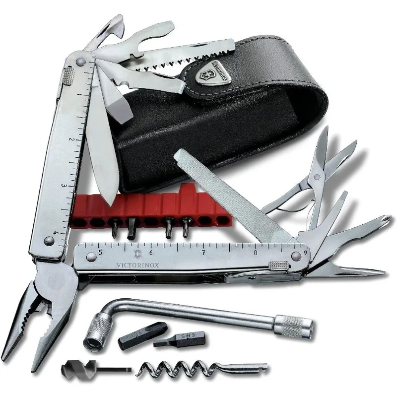 Ratchet Swiss Army Knife, 35 Function Swiss Made Multi-Tool with Needle-nose Pliers, Wire Cutters and Large Blade