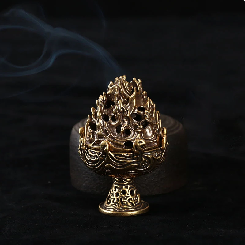 Retro Boshan Incense Burner Brass Sandalwood Incense Holder Tea Ceremony Zen-inspired Chinese Ornament Small Copperware