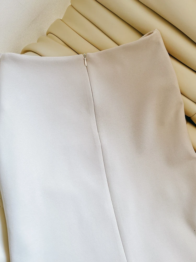 

Ele High Slit Midi Skirt in Apricot with Waist Cinching And Pleating Slimming Design Commute Sle Polyester Fabric