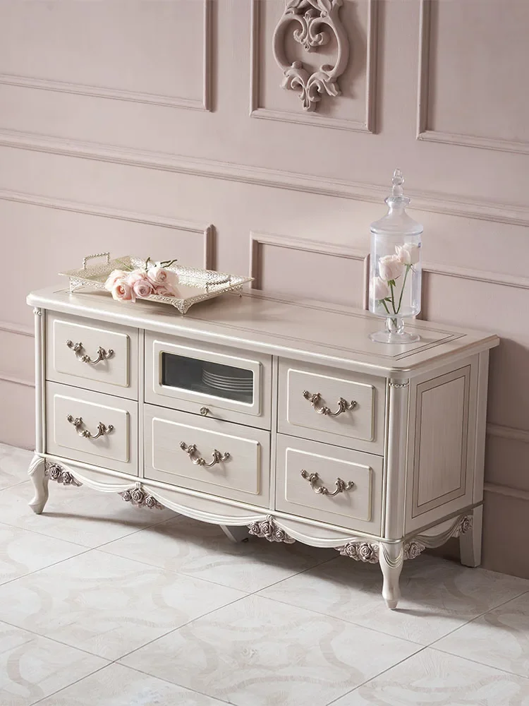 

cn8350 LHY zq American Light Luxury Solid Wood Sideboard Home Bedroom Storage Floor Cabinet French Retro Wall Storage Cabinet