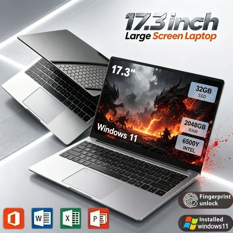 17.3 Inch Large Display Notebook PC Intel 6500Y Windows 11 32GB RAM 2TB SSD Fingerprint Unlock Machine For Office And Household
