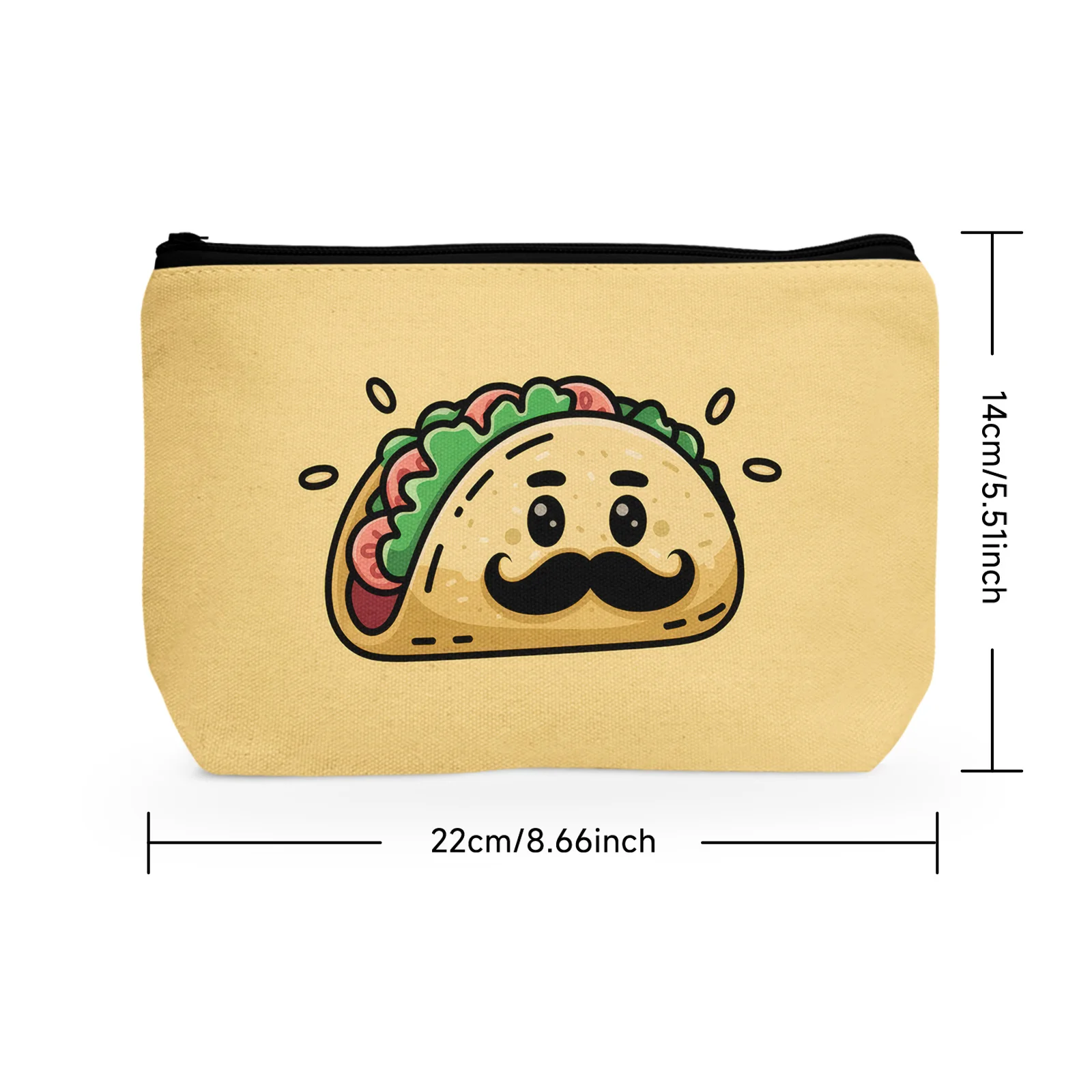 1Pc Casual Makeup Bag With Mustache Taco Print Lightweight Cosmetic Travel Organizer Outdoor Dating Offices