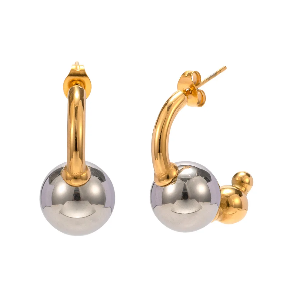 

Stainless Steel PVD 18K Gold Plated Tarnish Double Color Ball Earrings For Woman Jewelry Wholesale 2023 Trendy