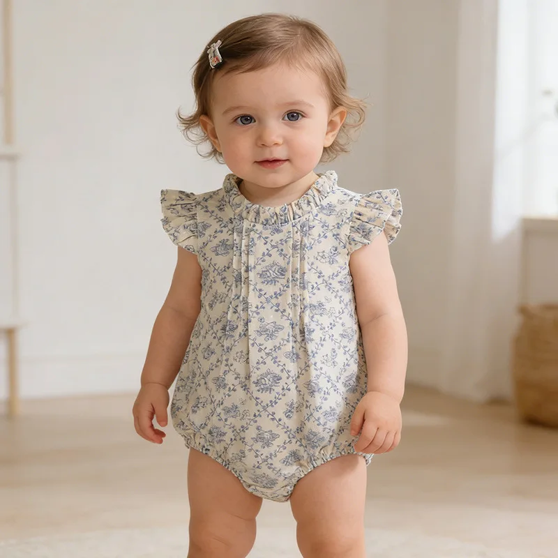 Girls Onesie 2026 Spring and Summer New Childrens Clothes Korean Style Girls Baby Foreign Style Lace Princess Onesie Simple
