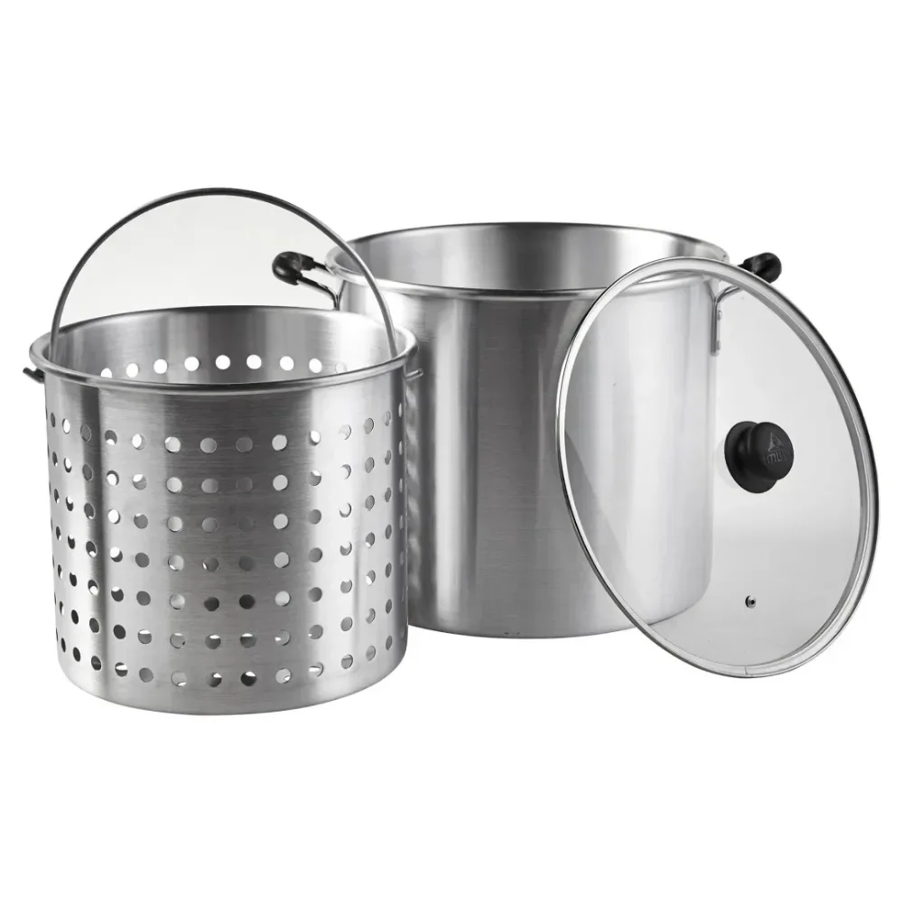 وعاء باخرة عالي الأداء ومريح من الألومنيوم بسعة 32 لترًا مع سلة 21 لترًا بغطاء زجاجي للمطبخ #1