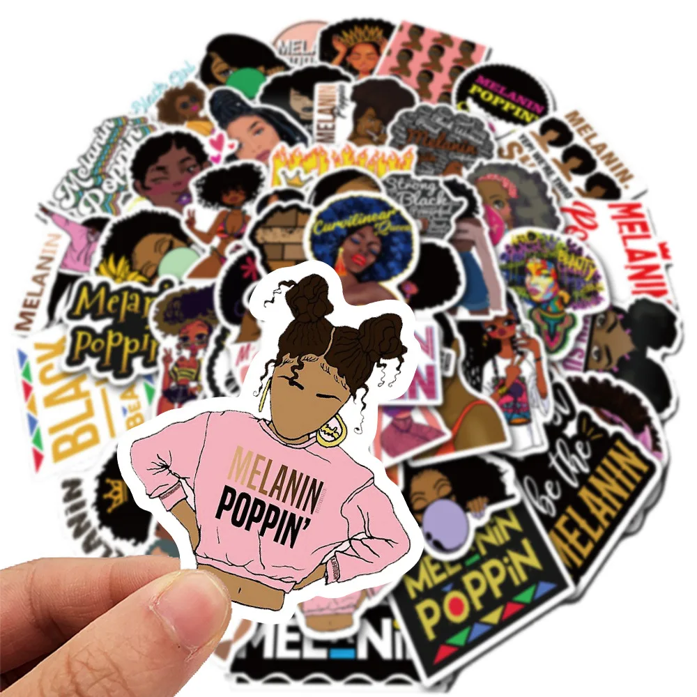 10/30/50PCS Pop Black Skin Girl Melanin Stickers DIY Phone Laptop Luggage Skateboard Waterproof Graffiti Decals Fun for Kid Toys