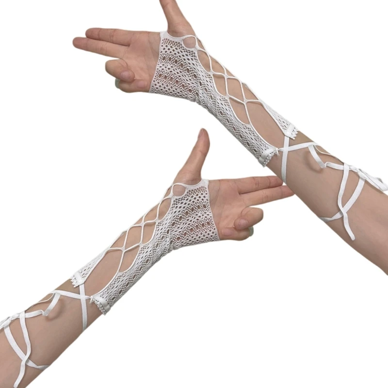 Balletcore Tie Gloves Bridal Laciness Gloves Fingerless Gloves for Party Dropship