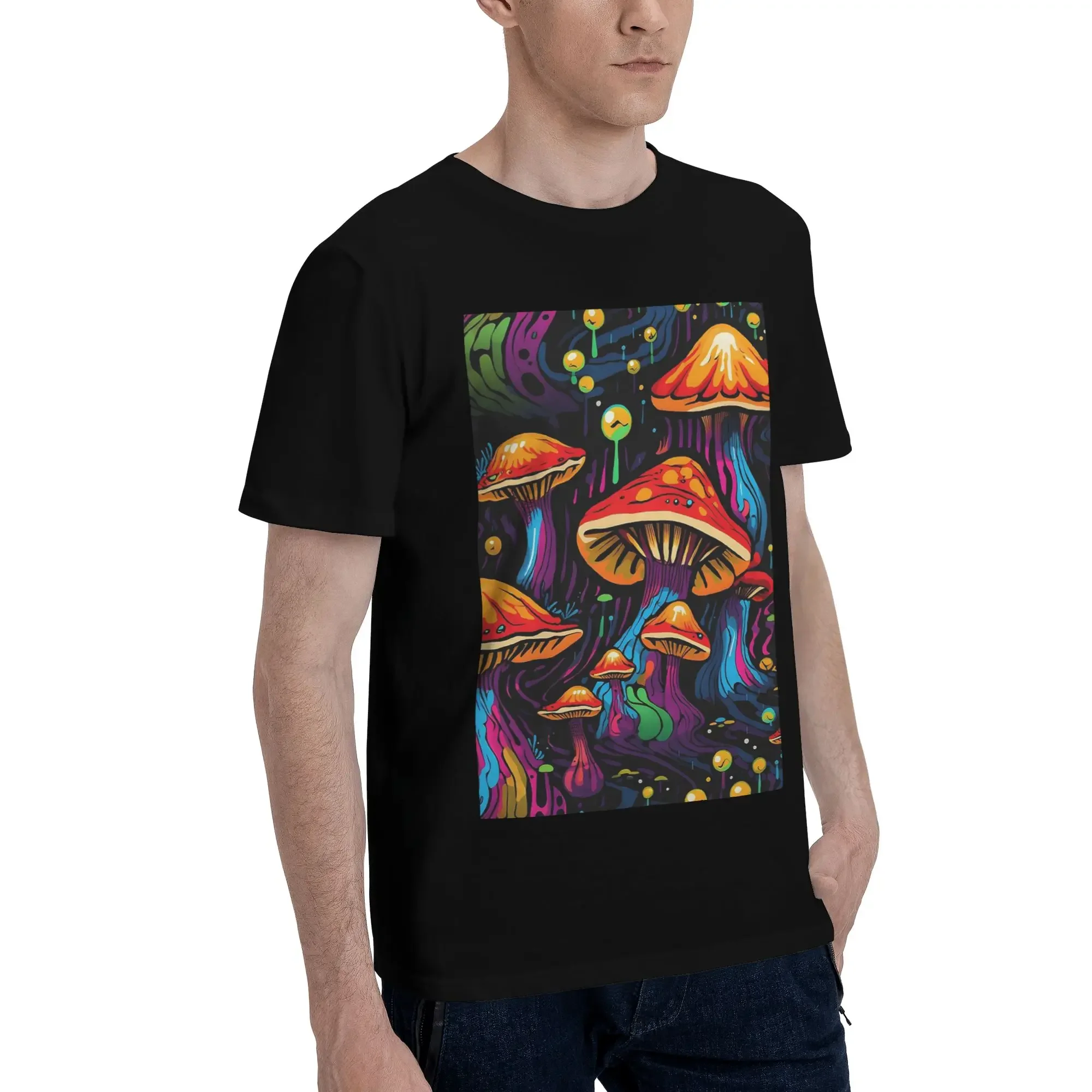 Acid Trippy Weird Psychedelic Wavy Mushroom Men T-Shirt Oversized T Shirts Men's O-Neck Cotton Tees Short Summer Male