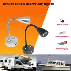 12V 3W LED Reading Light Smart Touch Dimmable Flexible Gooseneck Wall Lamp For Motorhome Yacht Cabin with USB Charger Port