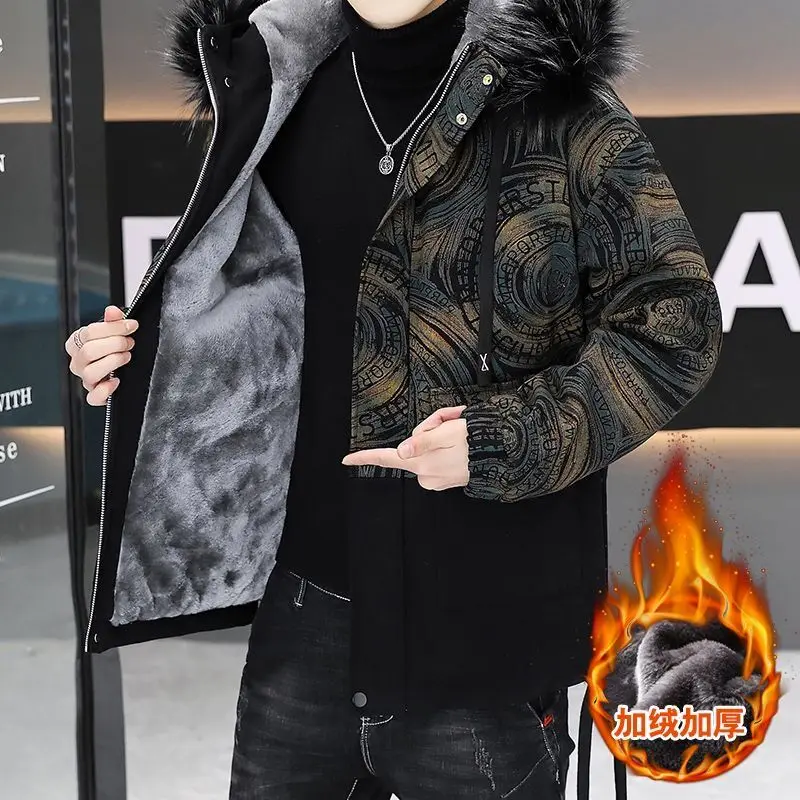 High Quality Winter New Print Men Jacket Thickened Loose Coat Men Harajuku Jacket Versatile Coat Jaquetas Masculino