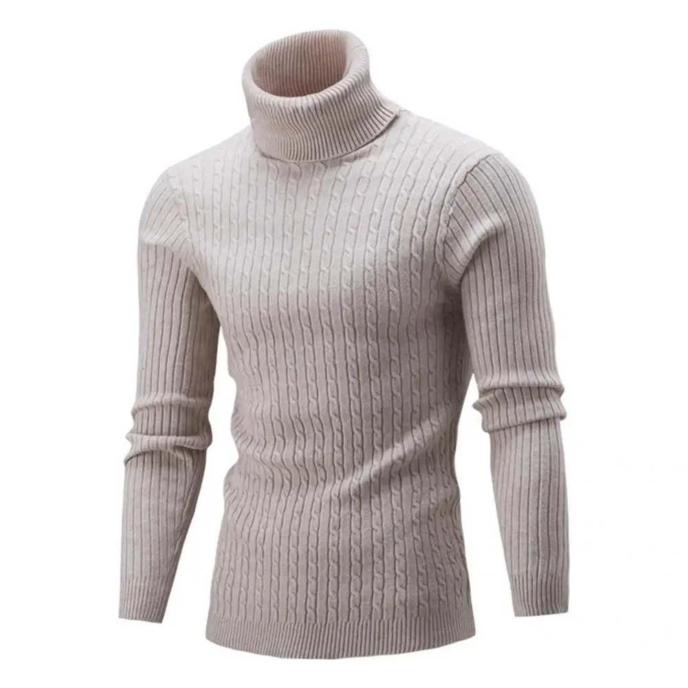 Turtleneck Winter All-match Long Sleeve Men Autumn Sweater Solid Color Pullover Knitted All-matched Twist for