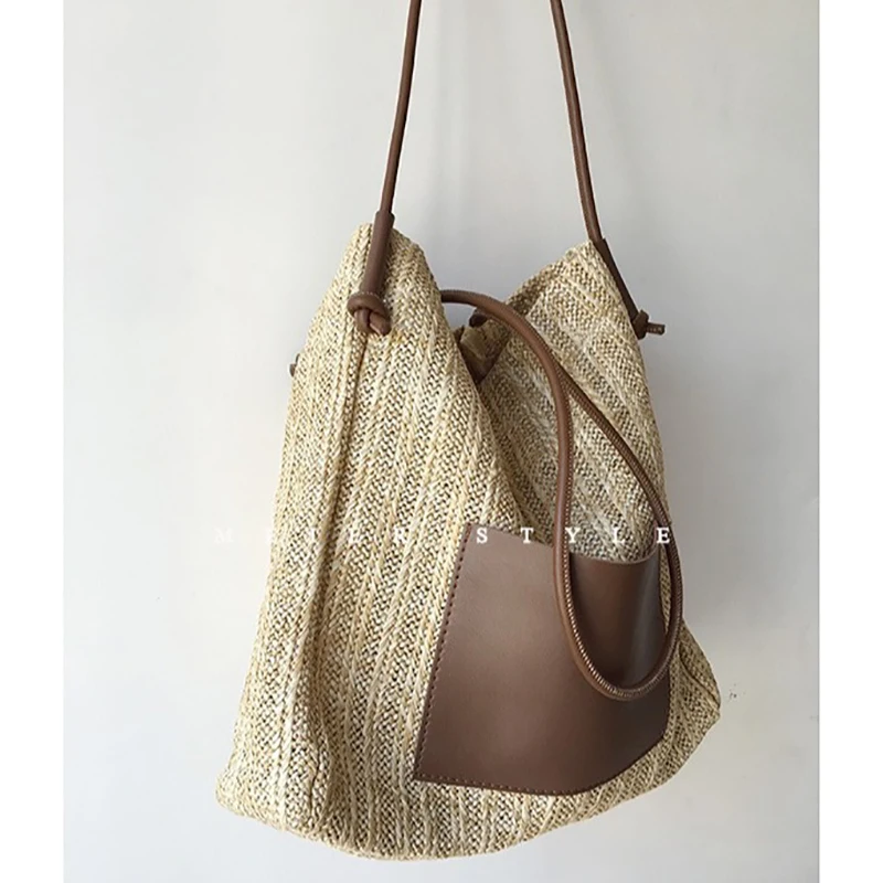 Wicker Bag Tote New Handbags Women's Bags Trend 2024 Beach Straw Summer Youth Women's Bucket Travel Woven Shoulder Large Bags