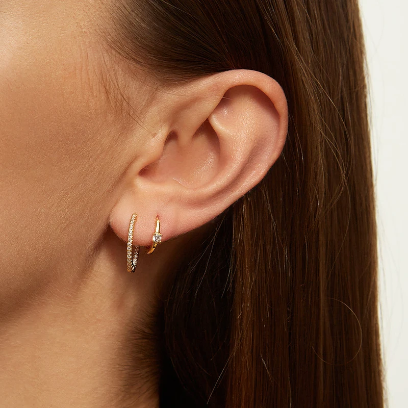 925 Sterling Silver Ear Needle Luxury Colorful Crystal Hoop Earrings Women's Fashion 12mm Gold Silver Round Earring Fine Jewelry