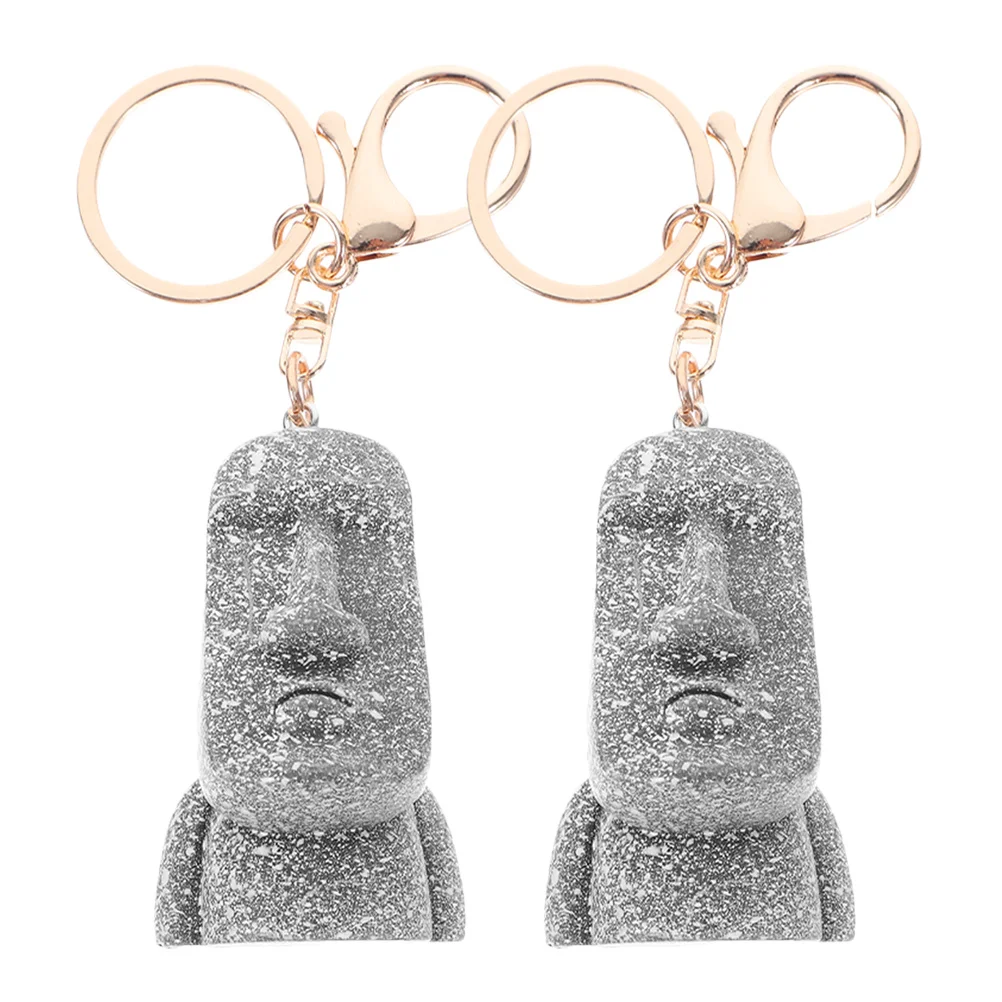 

2Pcs Moai Keychain Pendant Zinc Alloy Resin Backpack Purse Bag Hanging Key Ring Ornament Party Gift Moai Keychain