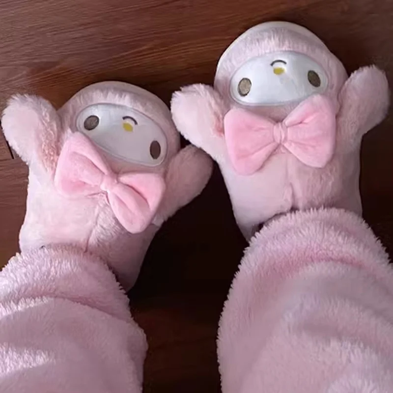 Sanrio süße Frauen Baumwolle Eltern Pantoffel Hallo Kitty Melodie Cartoon Anime Erwachsenen Plüsch nach Hause Hausschuhe Weihnachts geschenke