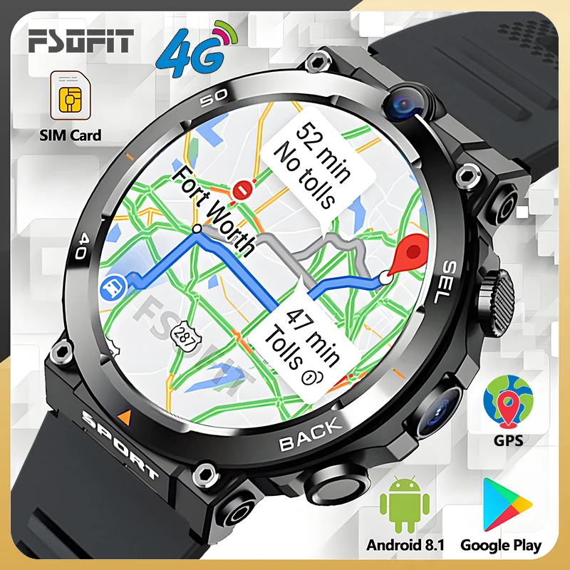 1.39-inch HD Smart Watch Cameras 4G Network SIM Card Call GPS Wifi NFC Bluetooth Android Smartwatch Support Google Play Maps