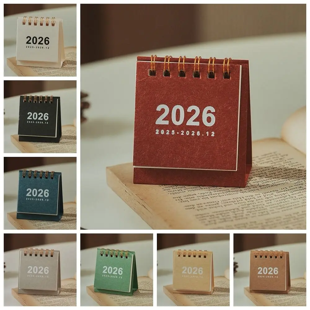 Month Date Display 2026 Mini Desk Calendar Coil Binding Solid Color Monthly Planner Simple Date Planner Schedule Planner