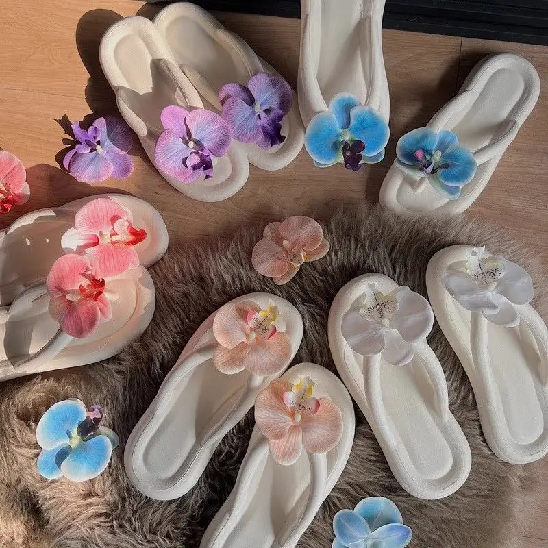 

Женские шлепанцы Eva с цветами фаленопсиса, летние пляжные сандалии для отдыха, домашние уличные тапочки с мягкой подошвой, противоскользящие