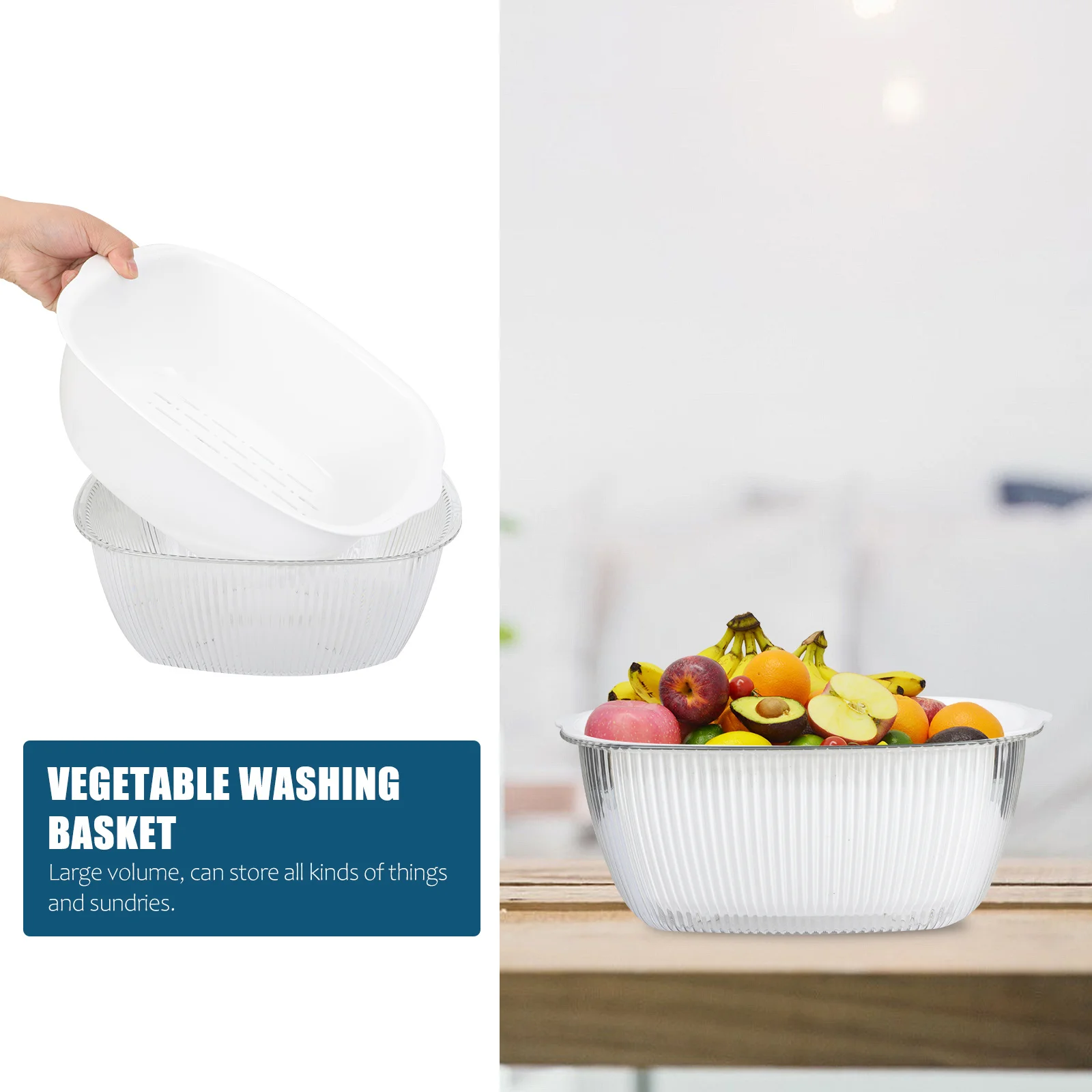 

1Set Double-Layer Vegetable Washing Basket Kitchen Draining Basket Fruit Storage Detachable Easy Clean Portable