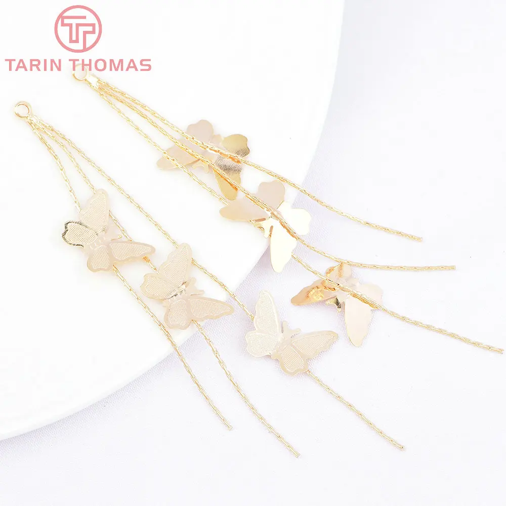 

(6968) 4PCS Length 8.4CM 24K Gold Color Brass with Zircon Tassels Butterfly Charms Pendants High Quality Jewelry Making Findings