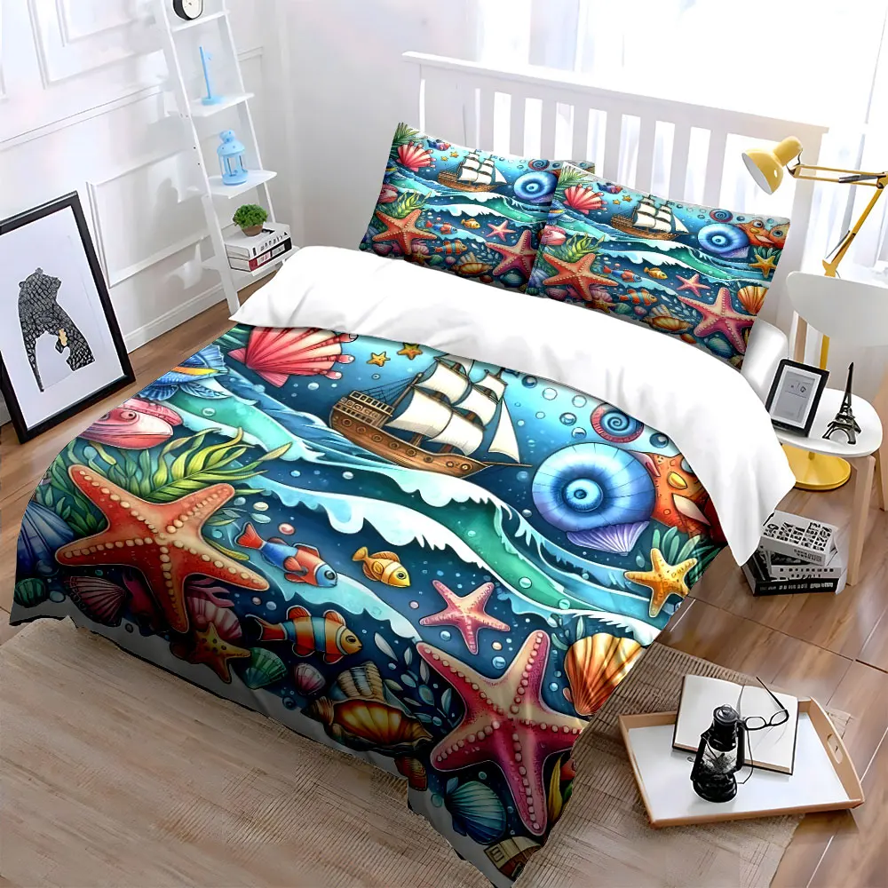 

"Ocean Theme Decor Set" Multiple sizes kid's and adults' bedroom Exquisite 3PC bedding set, gift