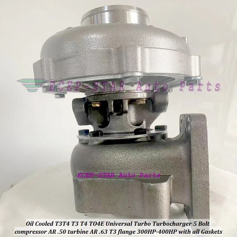Turbo T3T4 T3 T4 TO4E Universal Turbocharger Oil Cooled 5 Bolt compressor A/R .50 turbine A/R .63 T3 flange 300HP-400HP Engine