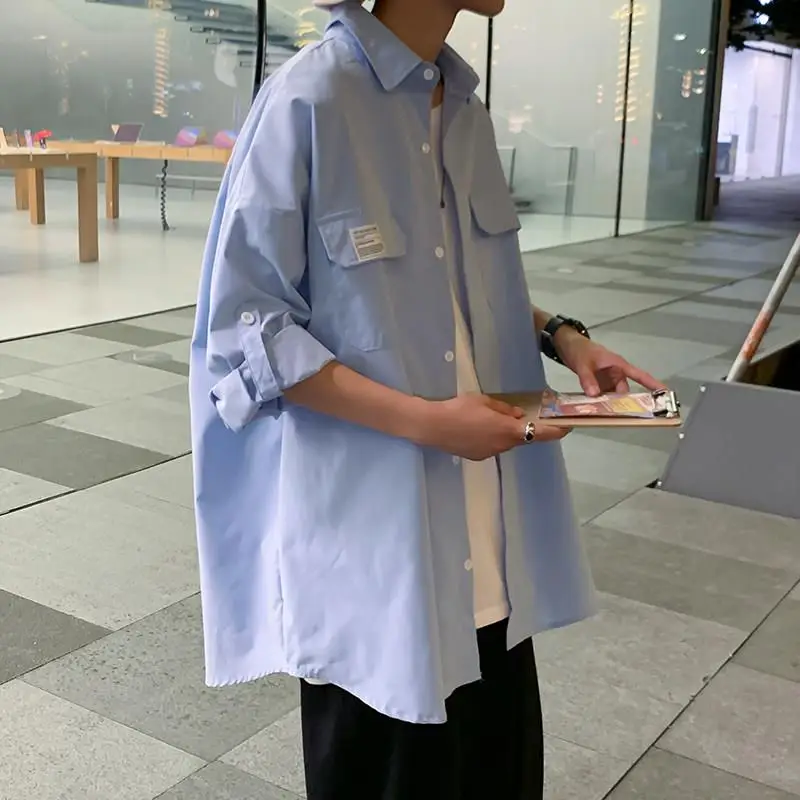 

Summer Thin Seven-Quarter Sve Casual Loose Men's irt Trendy Brand ort Sve Top Faionable Hong Kong Sle Loose Fit