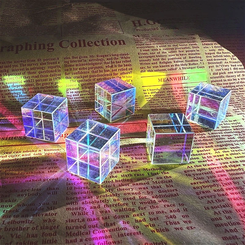 Dichroic X-Cube Sunshine Catcher Prism Glass Cube Rainbow Prism Beam Desktop Figurine Micro Craft Home Lighting Ornament Gifts