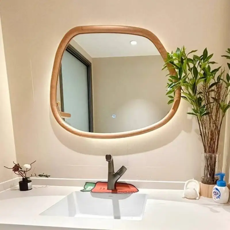 Vintage Toilet Mirror Sensor Universal Irregular Lights Vanity Wall Art Decoration Aesthetic Wood Espejos Para Pared Miroir