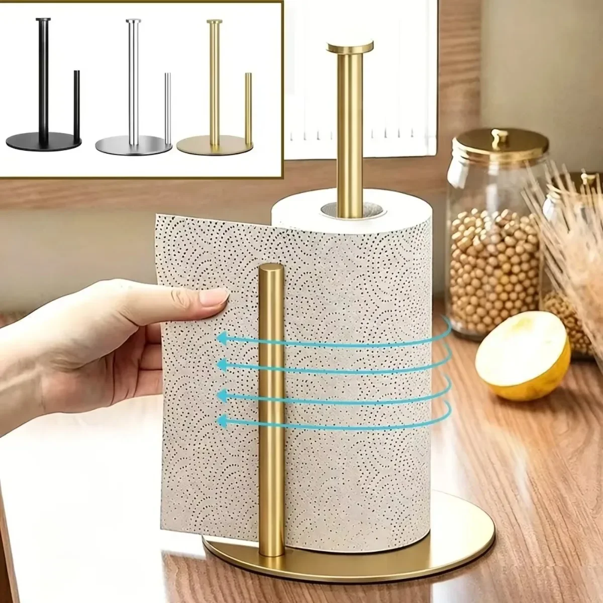 Bathroom and Kitchen Paper Roll Holder, Stainless Steel Countertop Tissue Holder, Paper Towel Holder