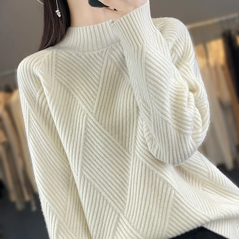 Thickened Sweater 2023 Winter Women Loose Sweaters And Pullovers 100% Australian Wool Sweater Clothing New Fashion NJS01