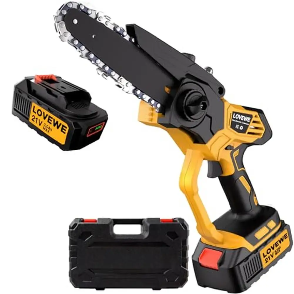 Cordless Handheld Electric Chainsaw 6 Inch 23FT/S Speed 3.0Ah Battery Automatic Tensioning & Lubrication Kit Anti-Slip Handle