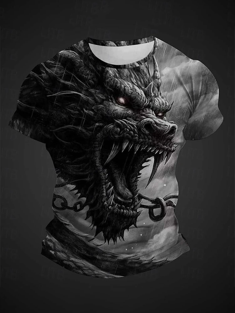 Dragon T-Shirt For Men Summer Short Sleeve Tops Animal Theme Shirt Fantasy Graphic T-Shirt Men's Everyday Casual Street T-shirt