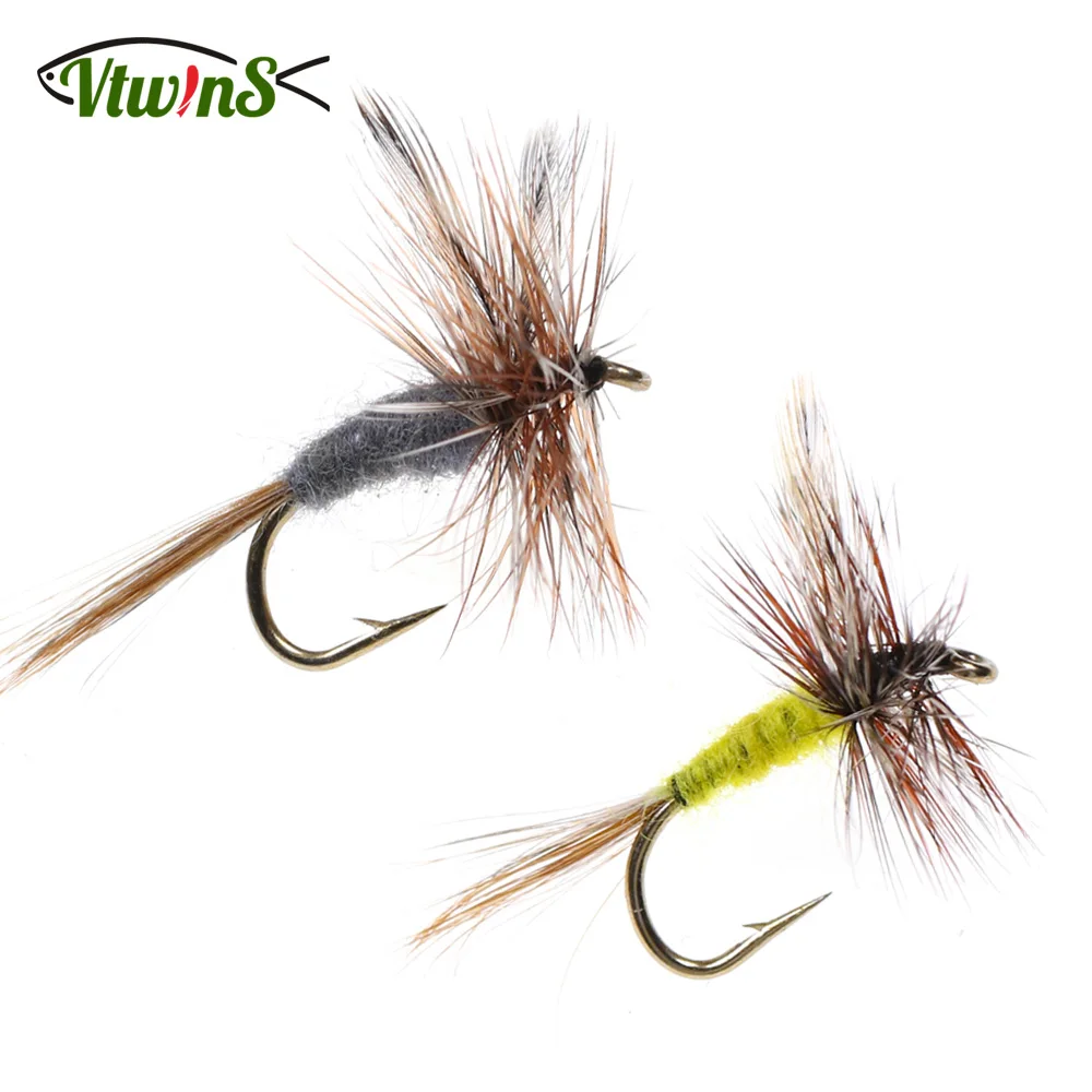 Vtwins 6PCS Brown Grey Body Adams Dry Fly  Trout Fishing Lure Fly Fishing Flies Hook Caddis Midge Adult Mayfly  #10 #12#14#16