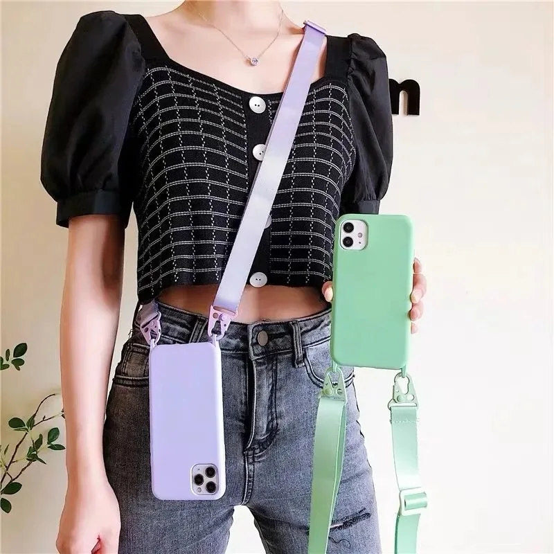 2023 Silicone Lanyard Phone Case For iPhone 12 13 Mini 14 15 Pro Max X XR XS Cover With Neck Strap Crossbody Necklace Cord