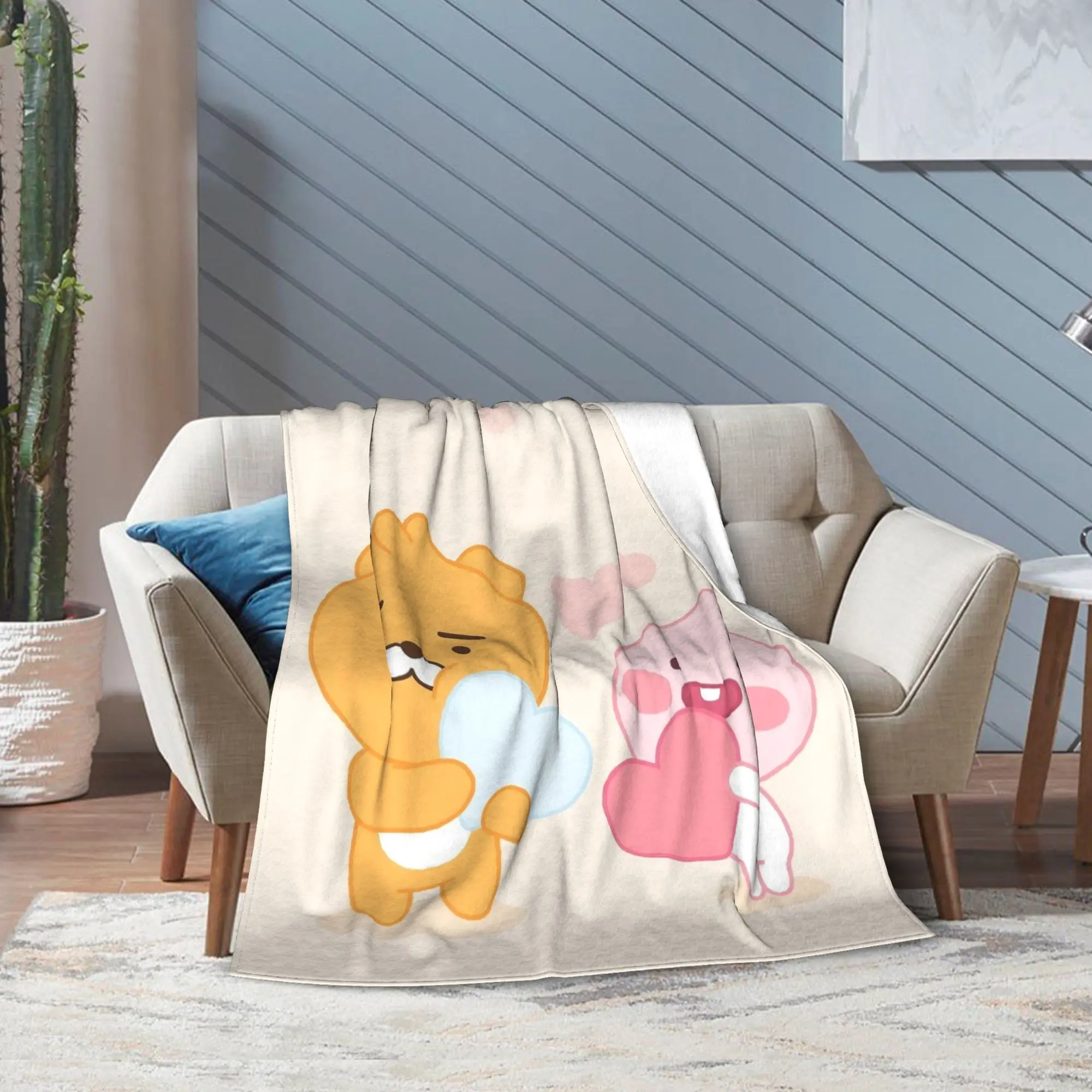 K-Kakaos Friends الكرتون الدببة ريان و Apeach رمي بطانية للأريكة غامض بطانية قطيفة متعددة الحجم المفرش لجميع المواسم